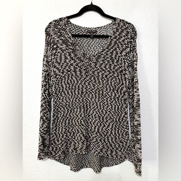 Eileen Fisher Black & White Loose Weave V-neck Pullover Sweater Cotton Blend S - Picture 1 of 6